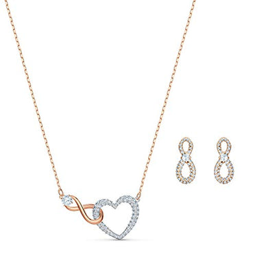 Swarovski Infinity Set, Unendlichzeichen und Herz, Weiss, Metallmix im Sale